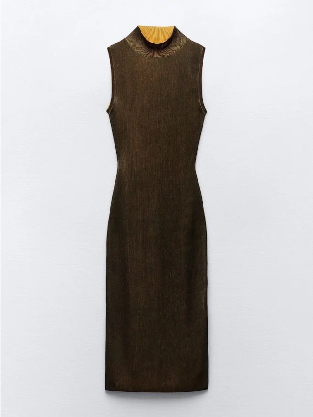 Zara Brown Mock Neck Sleeveless Bodycon Maxi Knit Stretch Dress
